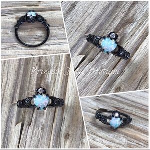 Heart White Fire Opal Ring